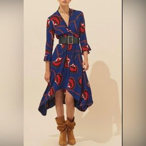 Beautiful Ba&sh Lalie Ruffled Gingko print Midi Dress with handkerchief bottom